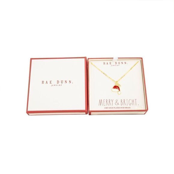 Rae Dunn Santa Hat yellow gold plated brass with cubic zirconia Necklace NIB - Picture 4 of 4